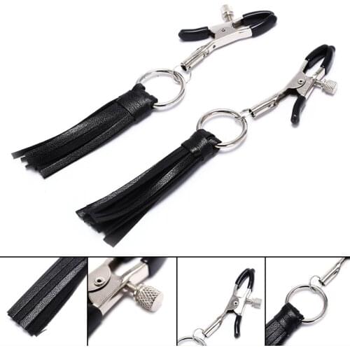 1Pair Body Massager Black Leather Tassels Flirting Nipple Clamps Nipple Toys Silica Tips Nipple Clips Nipples For Women Men