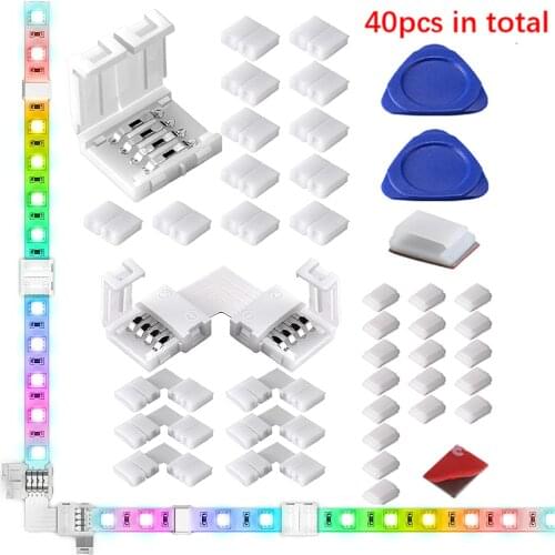 Self-adhesive Wire Bundle Holder Tie Mount Clip 4Pin 10mm RGB LED Light Strip L shape Connectors Adapter Terminal Extension