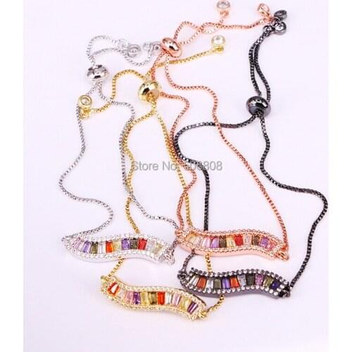 6PCS ZYZ-B6955 Colorful Micro CZ Zircon Wavy Bar Bracelet Femme Adjustable Chain Bracelets Jewelry for Women Girls