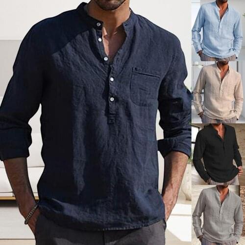 60%HOTMen Solid Color V Neck Long Sleeve Button Pocket T-shirt Top Polyester Shirt