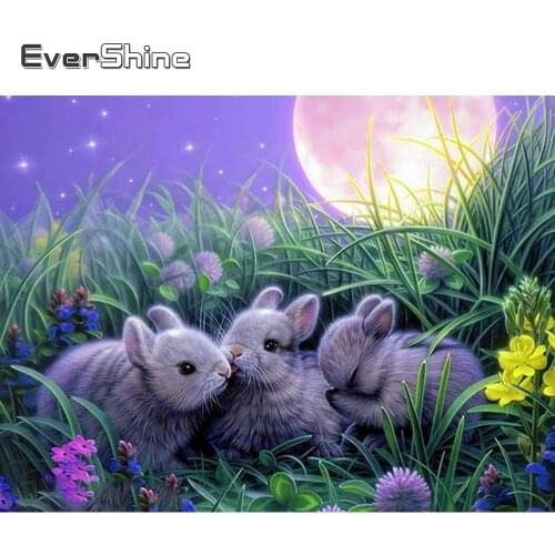 Evershine 5D Diamond Embroidery Full Display Rabbits Cross Stitch Diamond Painting Animals Rhinestones Pictures Diamond Mosaic