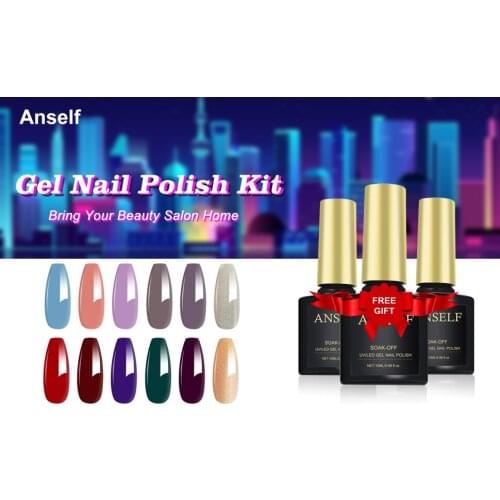 Anself 2021 New 15PCS/Set Gel Nail Polish Set Base Coat Top Coat 12 Colors Odorless Long Lasting Nail Polish Kit