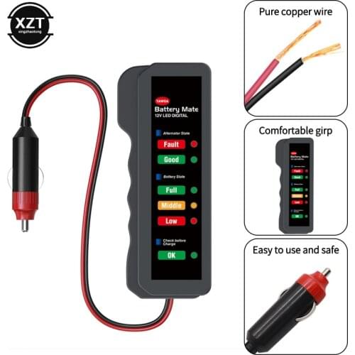 Car Battery Tester 6 LED Display Cigarette Lighter12V Power Digital Analyzer Automotive Checker Alternator Test Electrician Tool