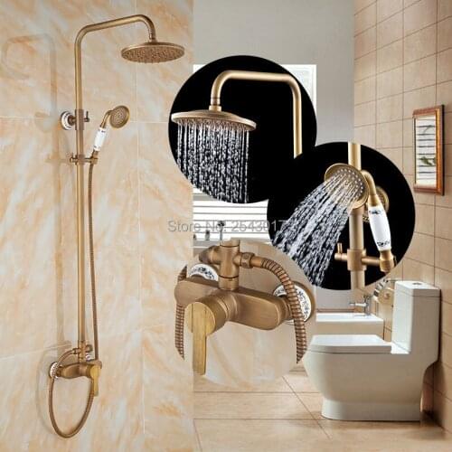 Free Shipping Antique Shower Set Blue and White Porcelain Bathroom Rainfall Shower with Telephone Ceramic Handheld Shower ZR05