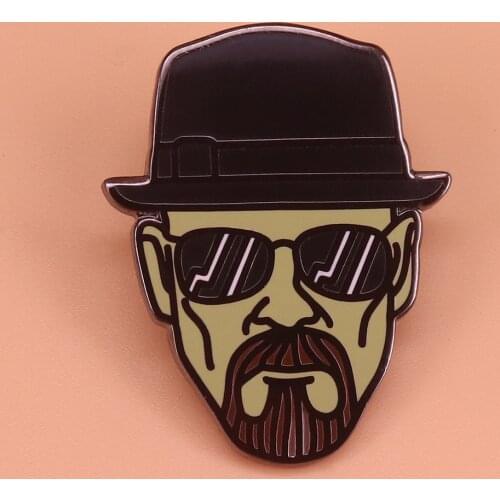 Breaking Bad Heisenberg brooch cool black hat lapel pin lightening bolt sunglasses man badge vintage jewelry shirt jacket access