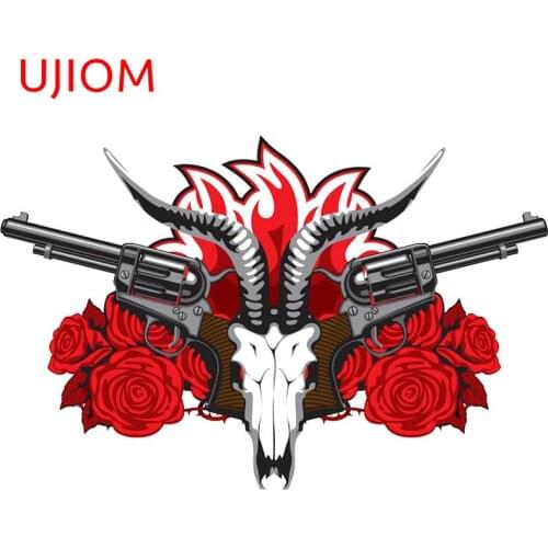 UJIOM Skull Goat Red Roses and Pistols Decor Poster Home Decoration Bedroom Living Room Decorations Moisture Proof Wall Stickers