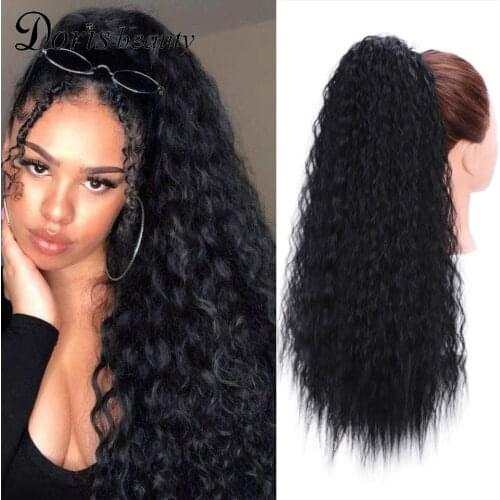 Doris Beauty Long Puff Afro Drawstring Ponytail Synthetic Kinky Curly Ponytail Black Hair Extension Clip in Hairpiece Pony Tails
