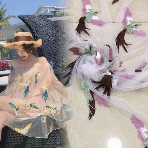 Exquisite 3D flying bird embroidery mesh tulle lace fabric diy fashion dress clothes designer fabric