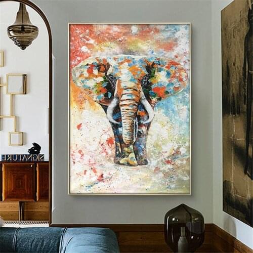 Hand-painted oil painting modern abstract canvas painting on animal elephant migration Asian elephant home decoration wall art