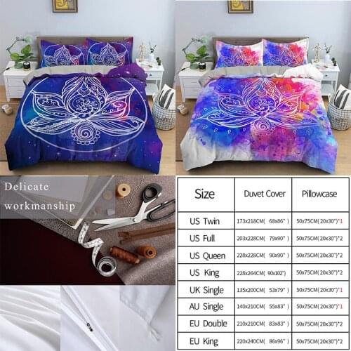 Mandala Pattern Bedding Sets Water Color Lotus Duvet Cover Bedclothes Twin/Queen/King Size For Kids Bedding Home
