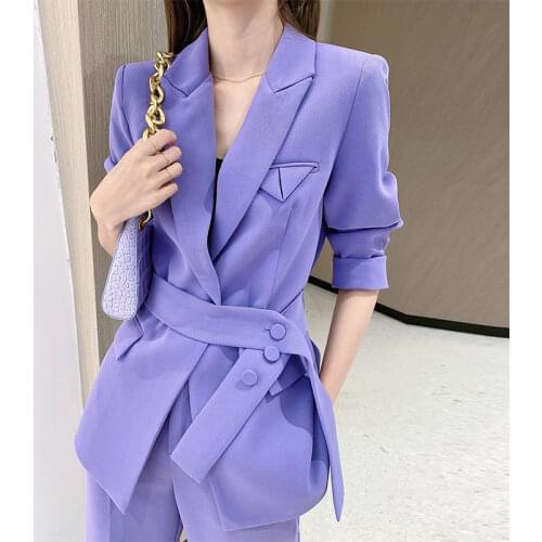 Autumn Winter Women Lace Up PantS Suit Vintage Notched Blazer Jacket & Pant 2 Pieces Office Wear Suits Female Sets