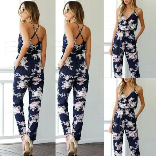 Summer Women Jumpsuit Mesh Playsuit V Neck Floral Bandage Romper Ladies Long Trousers Clubwear Casual Long Pants Plus Size