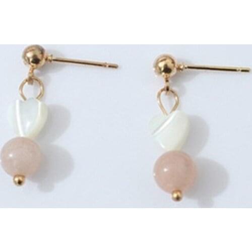 Sweet Style Pink Round Beads Earrings White Love Heart Stud Earrings For Women Girls Statement Fashion Jewelry Cute Gifts