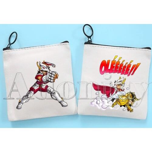 Saint Seya Knights of The Zodiac Saint Seya Cute Solid Color Canvas Coin Purse Small Fresh New Zipper Key Bag Hand Gift Bag