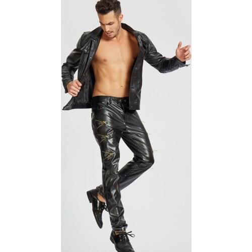2022 Mens Clothing Zipper Decorations Leather Pants Youth Autumn and Winter New Slim PU Leather Pants