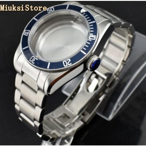 Corgeut 41mm silver case sapphire crystal blue bezel mens watch case fit Miyota 8205 8215 821A 82 series,ETA 2836,Mingzhu DG2813
