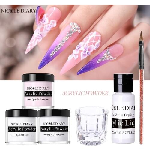 NICOLE DIARY Acrylic powder Set Nail Kit Carving Nail Art Gel For Extension Tools Carved Flower Powder for Nails