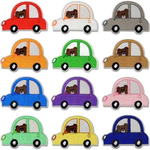 Bear Car Patch Iron on Clothes DIY Children Stripes Embroidered Applique Sewing Accessories Garment Apparel Patches Logo Kids