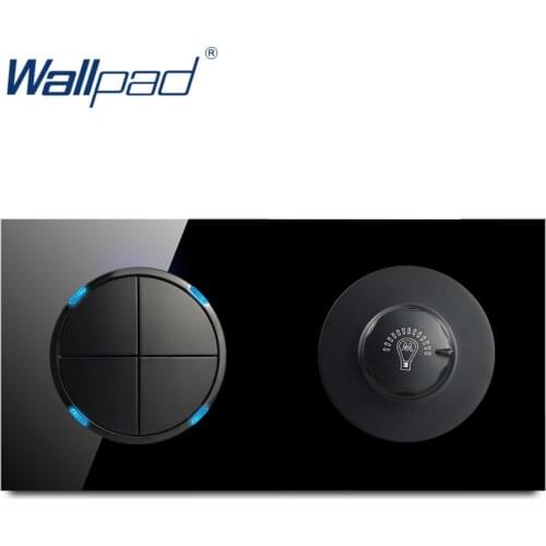 2020 Wallpad 4 Gang 2 Way With Dimmer Wall Light Switch With LED Indicator Crystal Glass Panel 16A