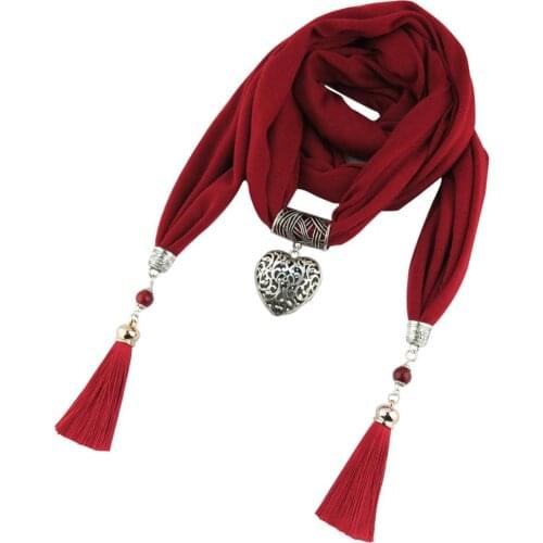New design style love tassel beads pendant lady chiffon scarf jewelry necklace scarf free shipping