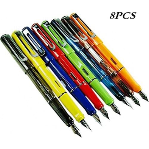 8Pcs Jinhao 599 Fountain Pens Diversity Set Transparent and Unique Style Colorful Vitality Mini Fountain Pen Replaceable Refills