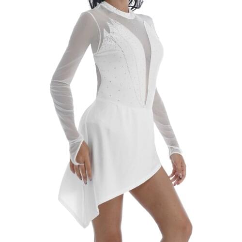 Women Latin Dance Dress Ballet Dancing Costumes Rhinestone Training Figure Skating Dress Performance Gymnastics Leotard Dresses