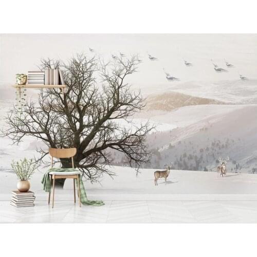 Custom photo 3d wallpaper Snowy tree elk flying birds beautiful natural scenery decor 3d wall murals wallpaper for walls 3 d