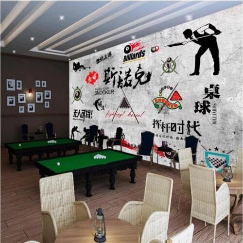 Retro Nostalgic Snooker Room Gray Cement Background Wall Paper Billiards Hall Billiards Club Industrial Decor Mural Wallpaper 3D