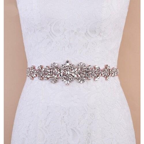 Luxury Wedding Sashes jarretiere mariage Long Rhinestones Applique Bridal Waist Ribbon Crystal Belt Rose Gold cinturon novia