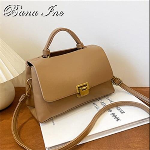 Top Handle Totes Bags For Women 2021 Trend Flap Handbag Solid Color Crossbody Bag Soft Leather Women Shoulder Bag Large