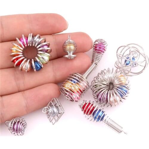 20pcs Iron Ball Spring Spiral Pearl Cage Jewelry Making Beads Cage Pendant Essential Oil Diffuser Aroma Locket For Oyster