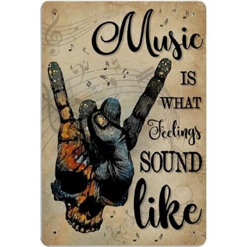 Retro Vintage Metal Sign Vintage Skull Rock Music is What Feelings Sound Like Reproduction Metal Tin Sign Wall Decor for Cafe