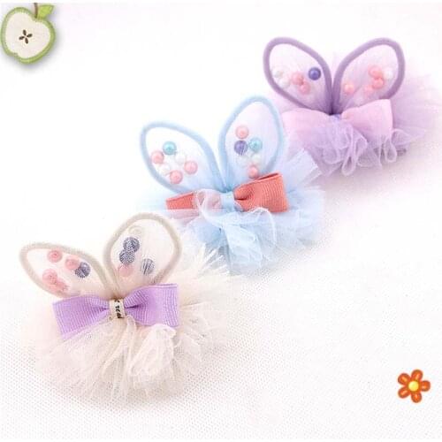 Pet Grooming Accessories Dogs Headwear Hairpin Yorkshire flower Hair Clip Cute selling cute props Beaded rabbit ears