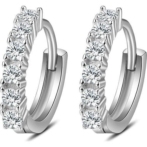 LByzHan 100% Real 925 Sterling Silver Crystal Circle Earring For Women Making Jewelry Gift Wedding Party Engagement E024