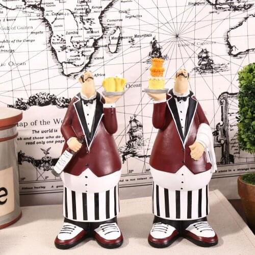 1Pair Kawaii Modern Garden Waiter Chef Bakery Restaurant Creative Resin Crafts Gift Figurine Home Decoration Accessories