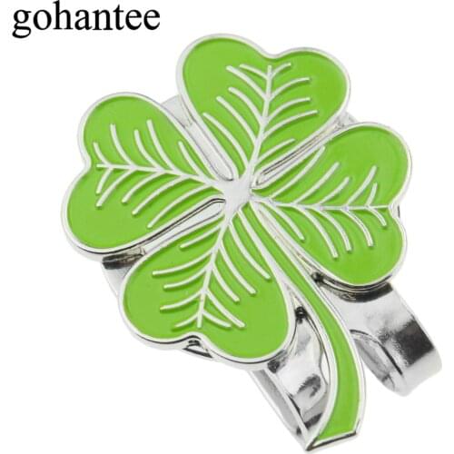 Gohantee 1Pc Four Leaf Clovers Shape Magnetic Golf Balls Mark With Hat Visor Clip Golf Accessories Lucky Pattern Hat Decoration