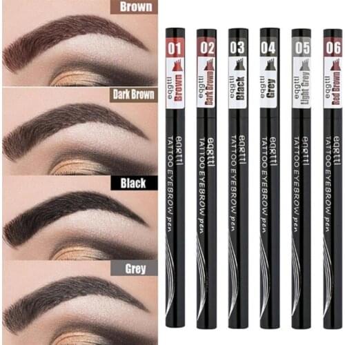1pcs Natural Eyebrow Tattoo Pen 4 Forks 3D Tint Natural Long Lasting Waterproof Brown Black Grey Tip Eye Brow Pencil 6 Colors