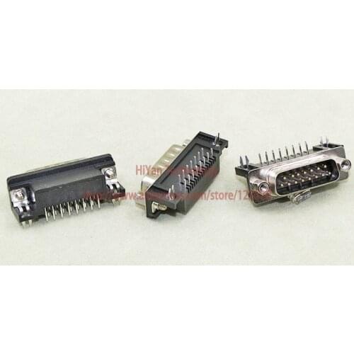 10pcs/lot) DB15 DR15 2Rows Black Parallel Port 15Pin D Sub Male 15 Way PCB 90 Degree Connector Socket Plug VGA Adapter