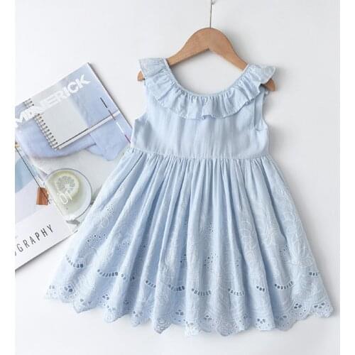 2021 New Summer Girls Casual Dress Kids Girl Party Costumes Bowtie Dresses Sweet Hollow Back Vestidos Children Clothing