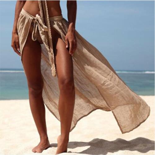 2021 Sexy Women Bikini Cover Up Skirt Solid Chiffon Lace Up Swimwear Long Skirt Summer Maxi Wrap Beach Sarong Dress Covers