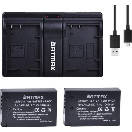 Batmax 2pc LP-E17 LP E17 E17 Camera Battery+USB Dual Charger for Canon EOS Rebel T6i 750D 800D 200D 8000D Kiss X8i Camera