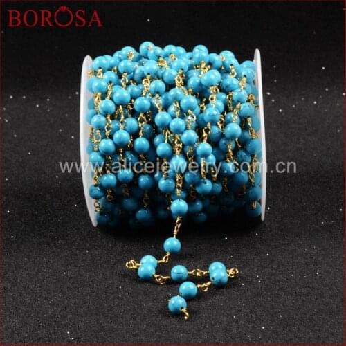 BOROSA 5 meters /lot Gold Color Or Silver Color Imitation White Round Natural Freshwater Pearl Beads Chains JT084