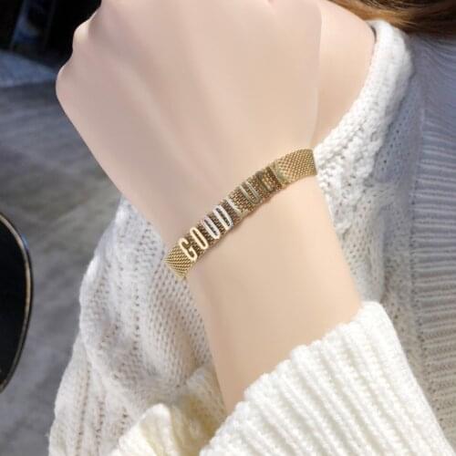316L Stainless Steel Sexy Letters Good Luck Charm Net Mesh Chain Bracelets Bangles For Women Fashion Trend Fine Jewelry SAB276