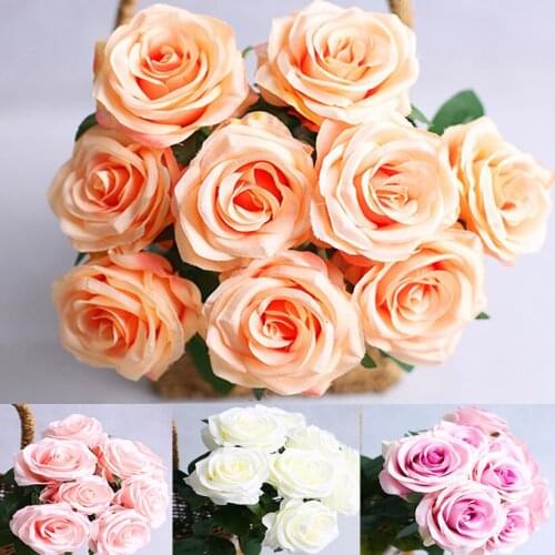 Big 9 heads Silk Artificial Rose Flowers Bunch Red Rose White Peony Wedding Bridal Home Party Christmas Decorations Fake Flowers