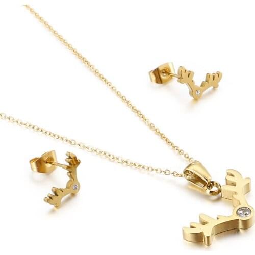 Simple personality stainless steel female moose antler necklace creative small fresh jewelry set