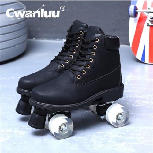 Luxury Black Roller Sneakers Shoes Woman Man Children Double Row Roller Skates Patines Outdoor Indoor Skate Shoes Size 36-46
