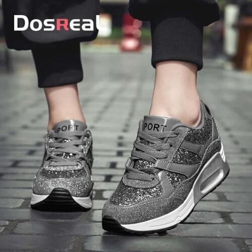 Womens Increased Air Cushion Sneakers Fashion Casual Sequin Autumn Winter Womens Shoes Non-Slip Rocking Shoes