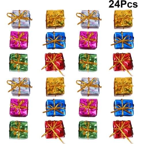 A Set Of 24pcs Christmas Tree Small Gift Boxes Hanging Decorations Ornaments Christmas Tree Small Gift Bag Gift(Random Color)
