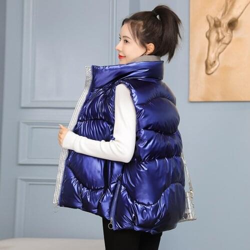 New Warm Womens Vests 2021 Winter Vest Female Coat Women Jacket Girl Stand-Up Collar Fashion Outerwear Blue