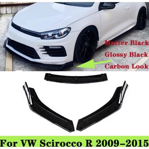 New Front Bumper Spoiler Glossy Black For VW Scirocco R 2009-2015 Protector Plate Lip Body Kit Carbon Surface Decorative Strip